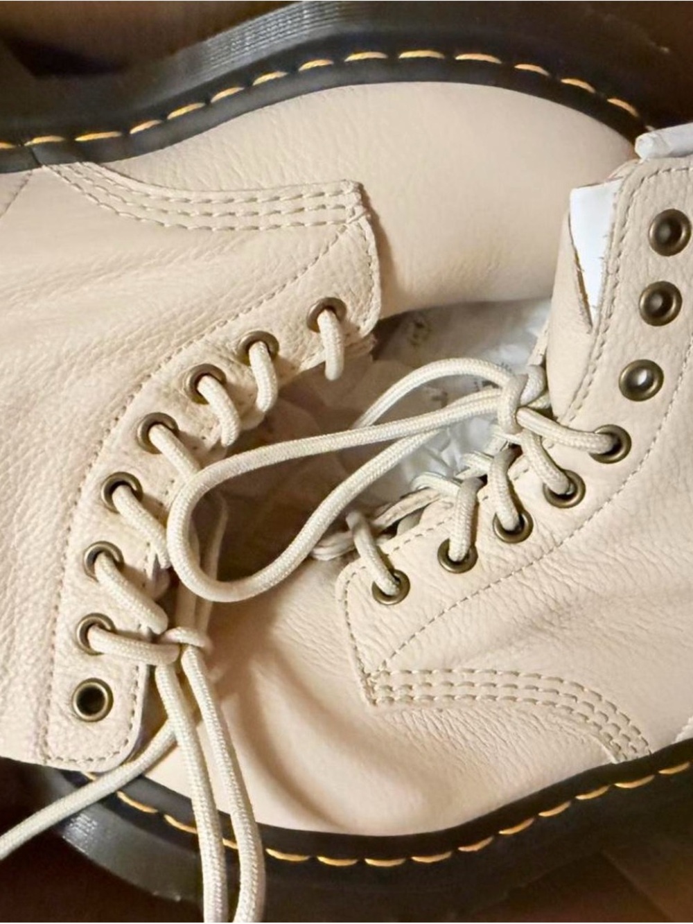 Dr. Martens Cream Lace-Up Combat Boots with Black Sole